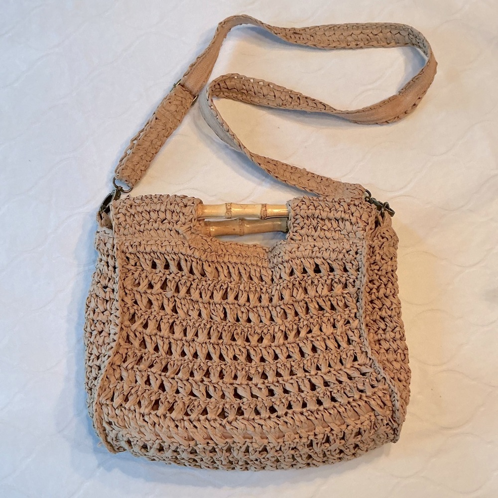 Crochet Bag crossbody With wooden Handles